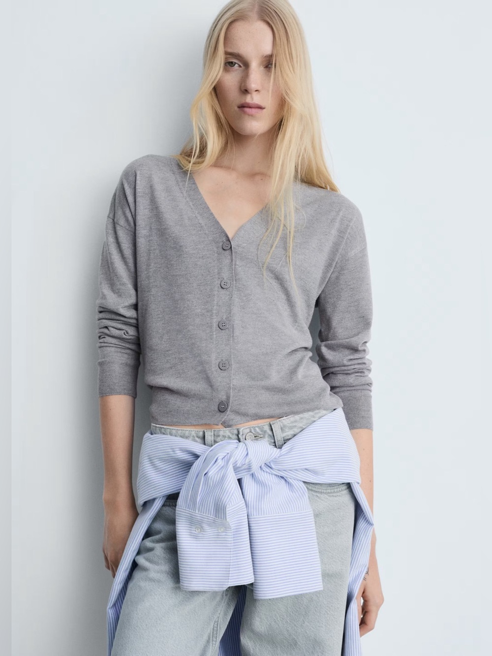 Mango Grey button knit cardigan NWT